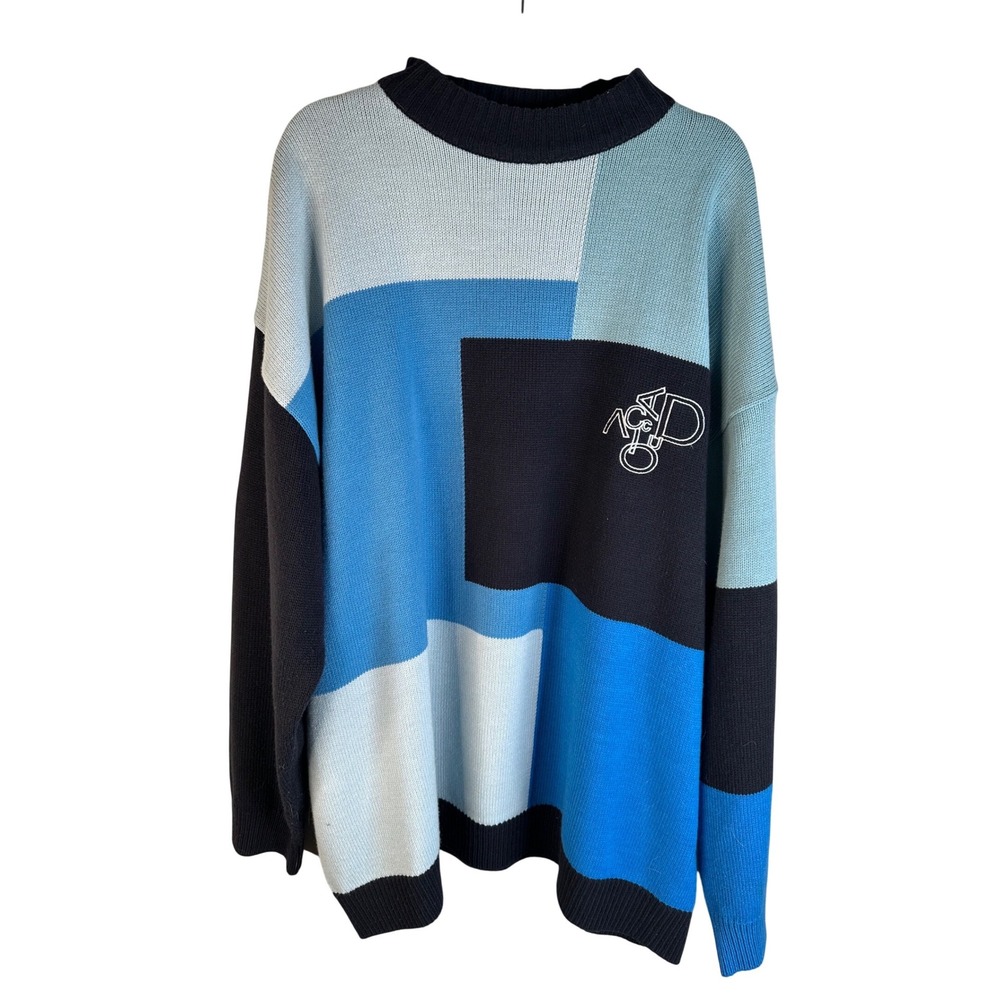 Davoucci Men's Blue Colorblock Patchwork Embroidered Knit‎ Sweater Size 3XL